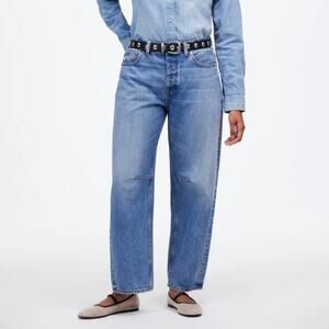 Madewell Petite Curvy Darted Barrel Leg Jeans Medium Dobbins Wash Western 30P